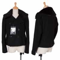  Y's Wool Fake Fur Collar Coat Black 2