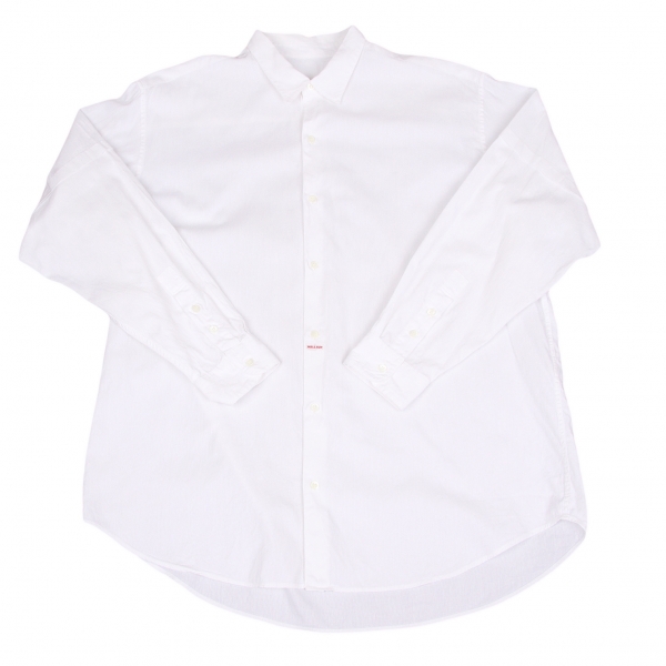パパスPapas 袖切替ストライプ織りシャツ 白L