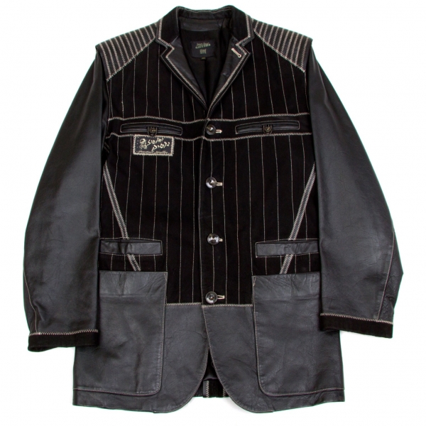 ジャンポールゴルチエ オムJean Paul GAULTIER HOMME カウレザーインサイドアウトデザインジャケット 黒ベージュ48