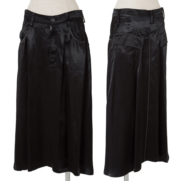 【SALE】ワイズY's レーヨンサテンステッチデザインスカート 黒1