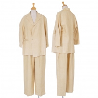  JURGEN LEHL Linen Wrap Design Jacket & Elastic Waist Pants Beige M