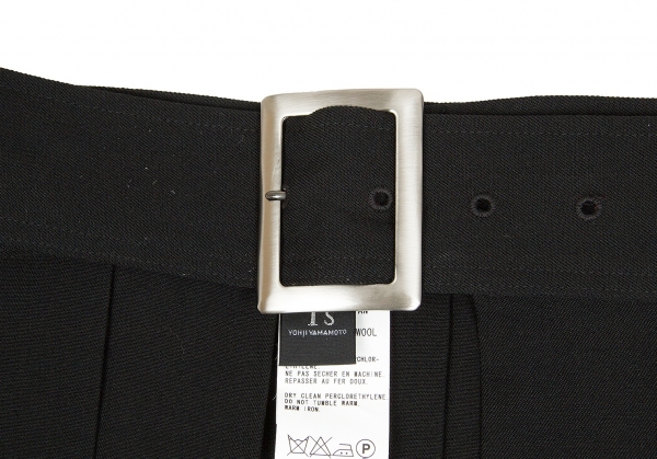 ワイズY's 厚手ウールギャバプリーツ巻きスカート 黒3