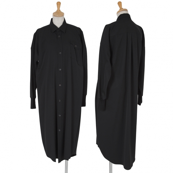 ワイズY's ドルマンウールギャバシャツコート 黒3