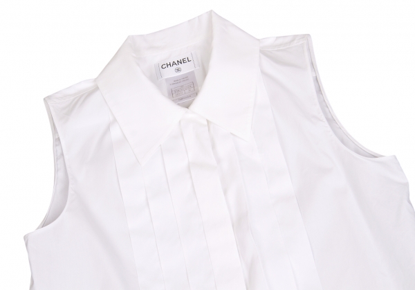 CHANEL Pleated Sleeveless Shirt White 38