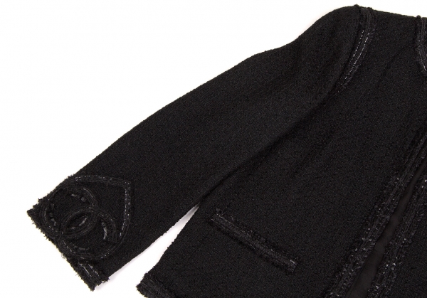 CHANEL 1B Fancy Tweed Jacket Black 38