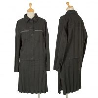  ISSEY MIYAKE Polyester Pleated Short Jacket & Skirt Charcoal M