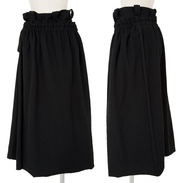 ワイズY's ギャザーデザインラップスカート風ウールパンツ 黒3
