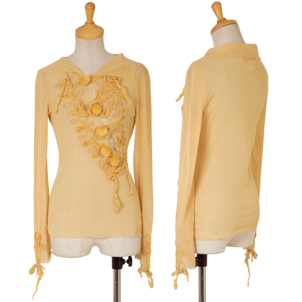 ジャンポールゴルチエ ファムJean Paul GAULTIER FEMME 胸袖装飾パワーネットトップス 黄色40