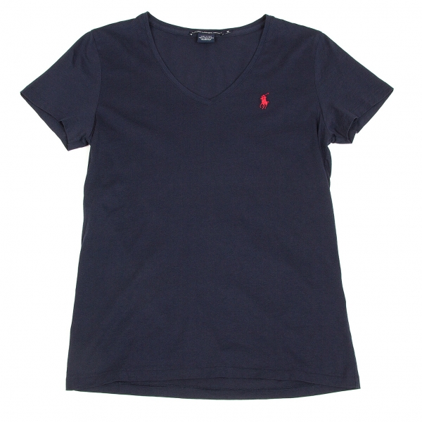 ラルフローレンスポーツRALPH LAUREN SPORT 胸ロゴ刺繍VネックTシャツ 紺M