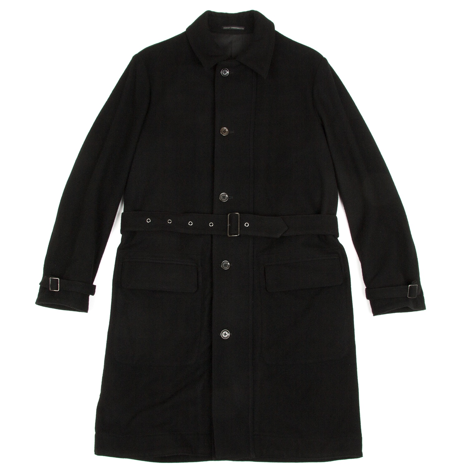 Y's for men Wool Long Belted Coat Black 3 | PLAYFUL
