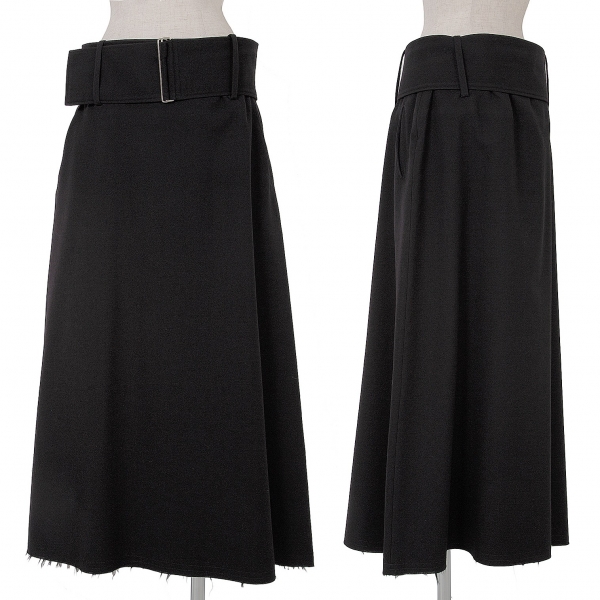 【SALE】ワイズY's ウールワイドベルト裾裁ち切りスカート 黒4