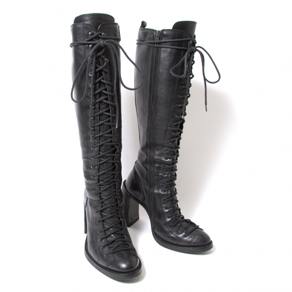 ANN DEMEULEMEESTER Leather Long Boots Black 37 | PLAYFUL