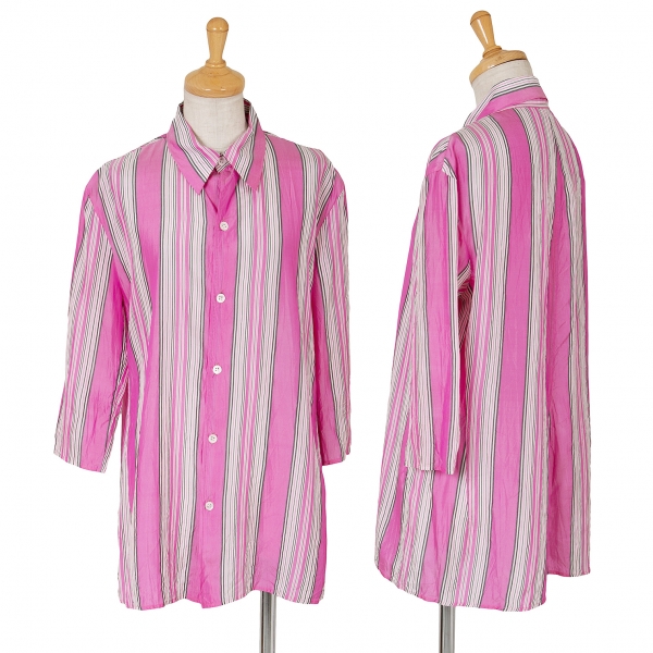 【SALE】ワイズY's キュプラシルクストライプ七分袖シャツ ピンク3