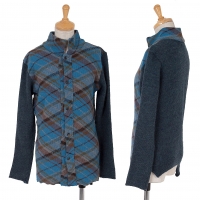  Y's Front Bias Checked Switching Cardigan Sky blue,Multi-Color 3