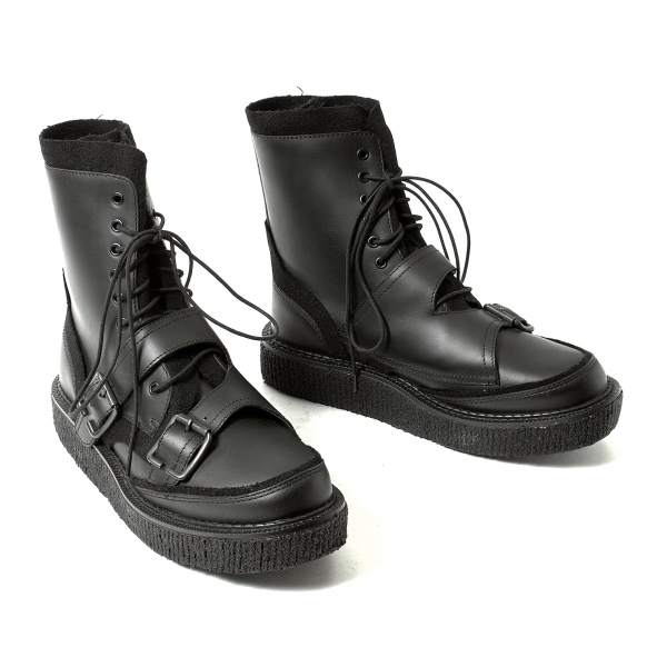 Yohji Yamamoto POUR Belted Creeper Boots Black | PLAYFUL