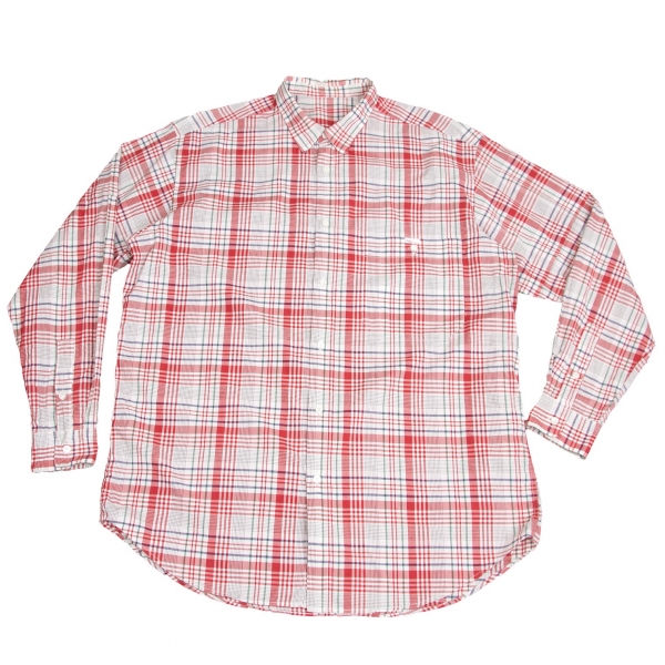 【SALE】パパスPapas コットンチェックシャツ 赤マルチM