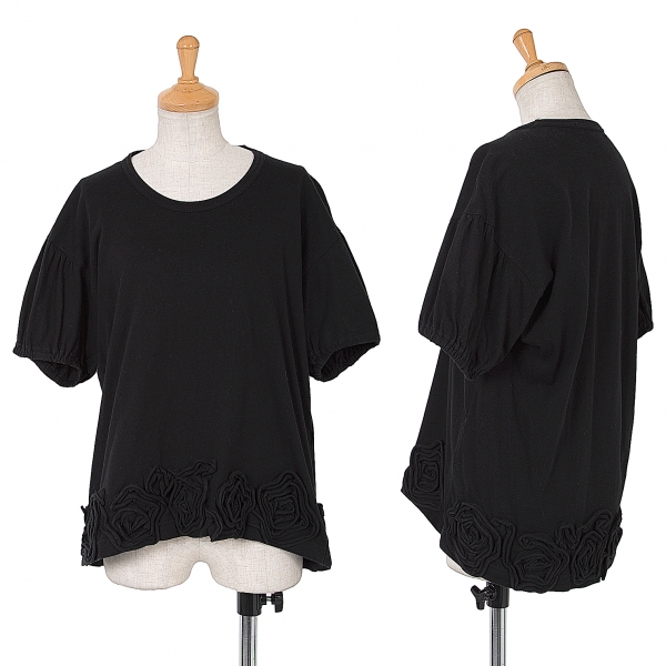 【SALE】コムコム コムデギャルソンCOMME des GARCONS 裾コサージュデザインTシャツ 黒M