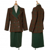  GIVENCHY Plaids Tweed Double Jacket & Skirt Green M-L