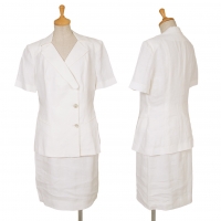  LANVIN Short Sleeve Linen Jacket & Skirt White 40