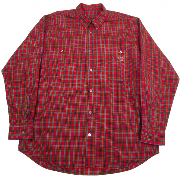 パパスPapas コットンタータンチェックボタンダウンシャツ 赤青50L
