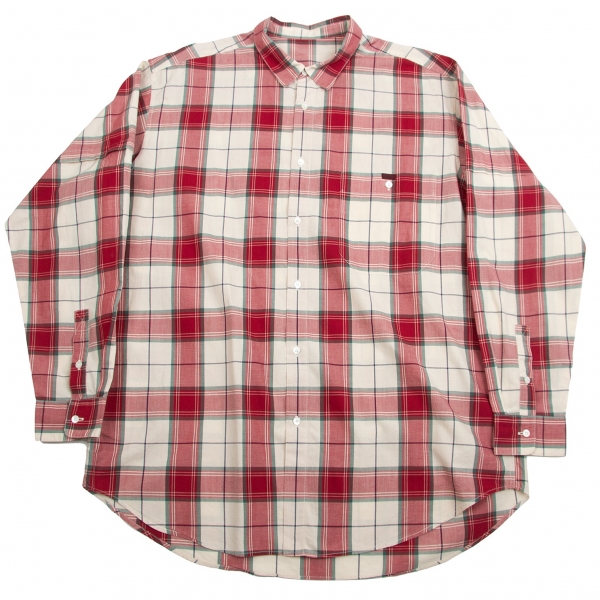 【SALE】パパスPapas コットンオーバーチェックシャツ ベージュ赤L