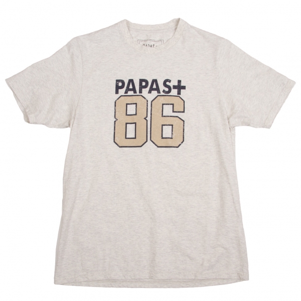 【SALE】パパスプラスPapas+ かすれナンバリングプリントTシャツ 杢グレー他M