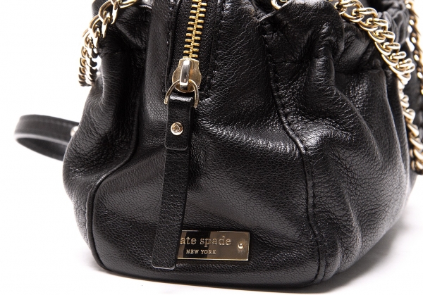 kate spade, Bags, Kate Spade New York Black Leather Quilted Shoulder Bag  W Chain Straps