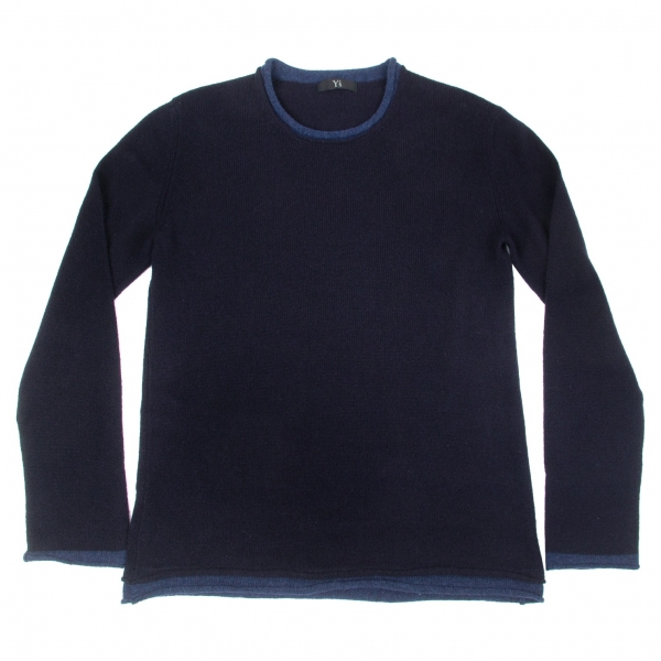 ワイズフォーメンY’s for men ネック裾レイヤードデザインウールセーター 紺青2