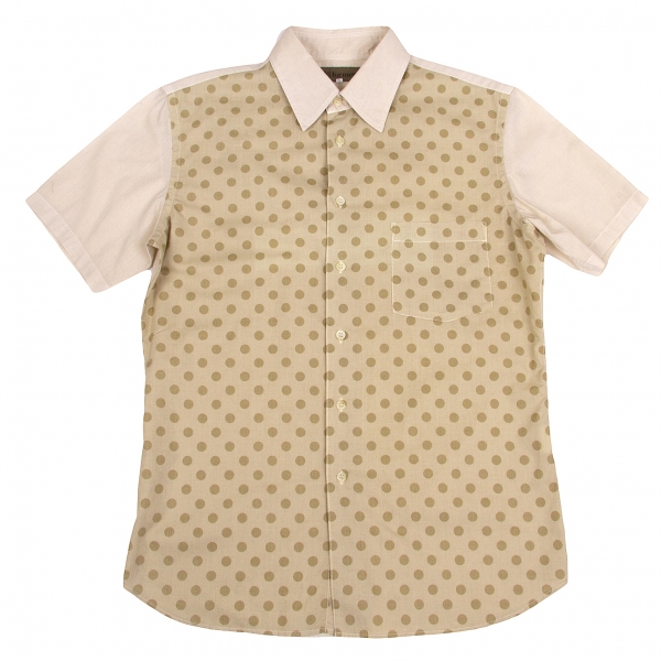 【SALE】ワイズフォーメンY’s for men 製品染めドット切替半袖シャツ ベージュ3