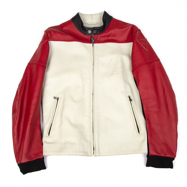 Yohji Yamamoto POUR HOMME x DAINESE Leather Jacket Beige,Red 50 