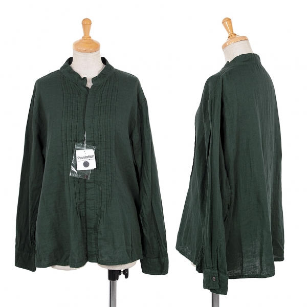 【SALE】プランテーションPlantation 製品染めフロントータックデザインシャツ 深緑M
