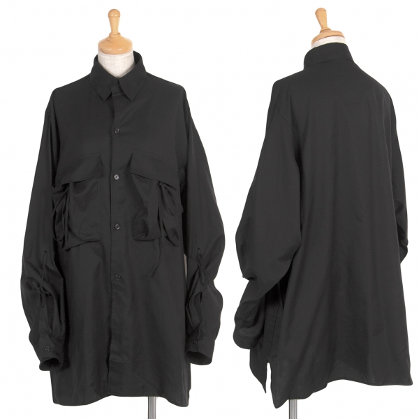 新品！ワイズY’s ループ装飾ロールアップコットン長袖シャツ 黒1
