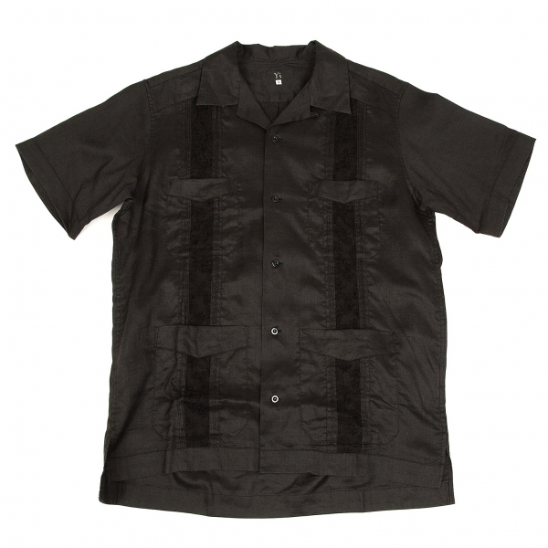 【SALE】ワイズフォーメンY's for men リネンラミーピンタック切替オープンカラーシャツ 黒3