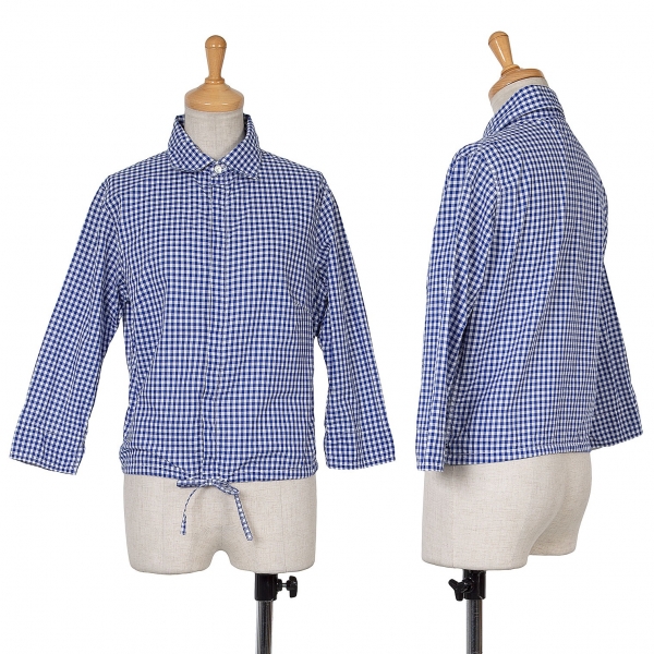 【SALE】R by 45rpm ギンガムチェック裾ドローコードシャツ 青白1