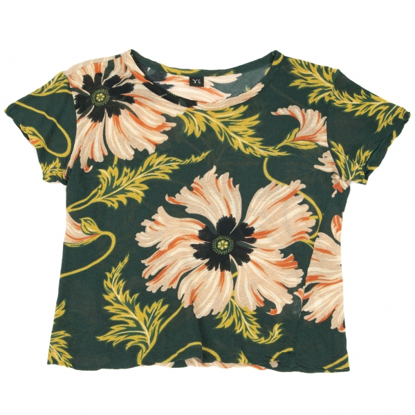 【SALE】ワイズY's ジョーゼットフラワープリントTシャツ 緑マルチ2