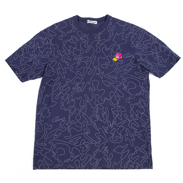 イッセイミヤケメン×村上隆 ISSEY MIYAKE MEN Takashi Murakami ポジきのこ刺繍Tシャツ 紺L