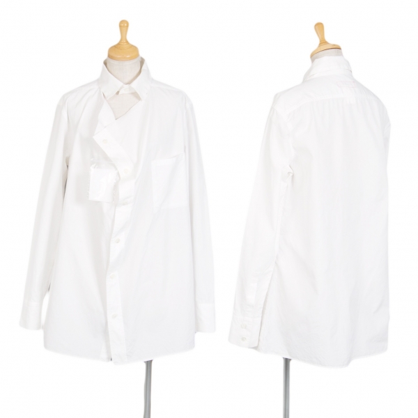 ワイズY's ネックカットオフデザインシャツ 白3