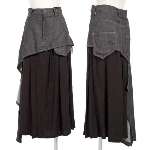 ワイズY's デニムレイヤードデザインスカート 黒2
