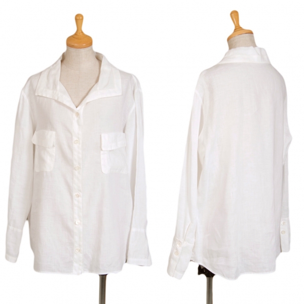 49AV. JUNKO SHIMADA Linin Long Sleeve Shirt White 40 | PLAYFUL