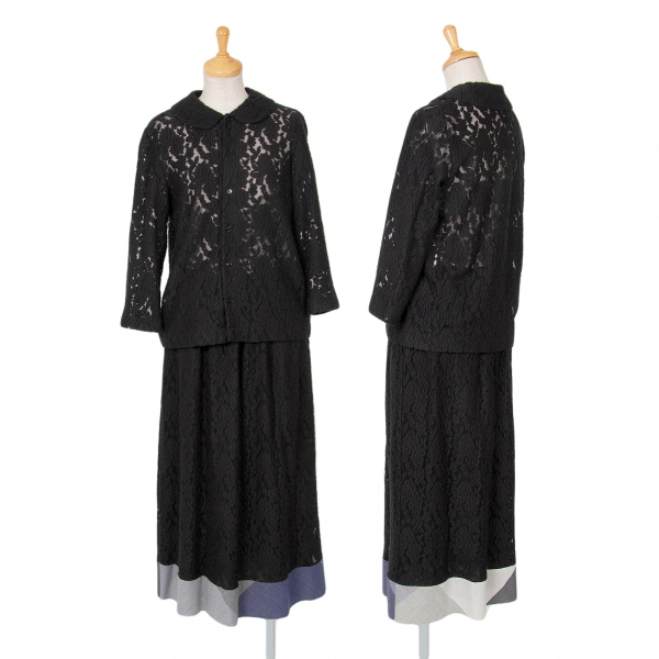 【SALE】トリココムデギャルソンtricot COMME des GARCONS フローラル刺繍セットアップスーツ 黒グレーM位/M