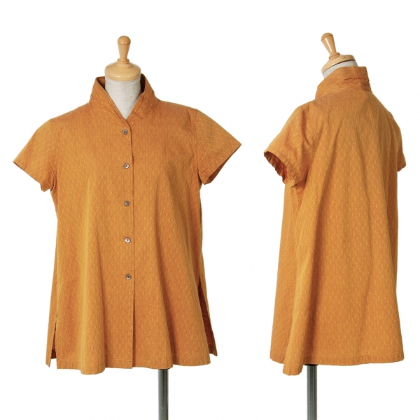 ジジリgigli コットンひし形織りレイヤースタンドカラー半袖シャツ マスタード38（M）