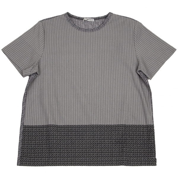 イッセイミヤケISSEY MIYAKE 織り柄切替デザインTシャツ 濃淡グレー2