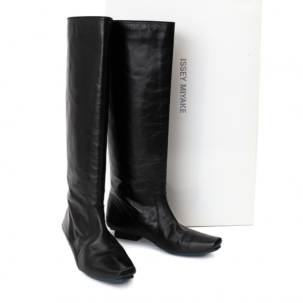 ISSEY MIYAKE Leather Long Boots Black 