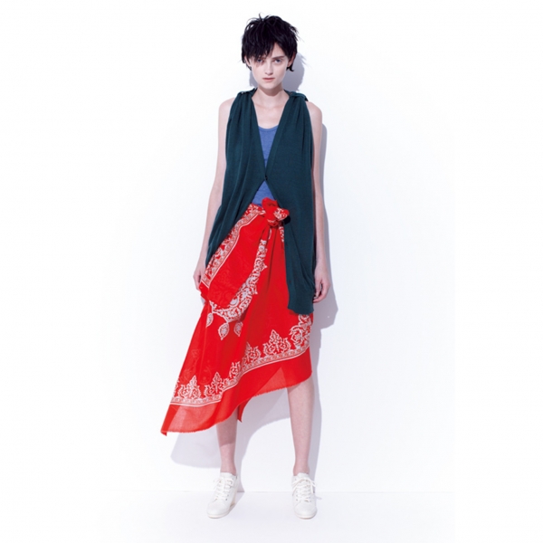 【SALE】ワイズY's バンダナ継ぎデザインスカート 黒白2