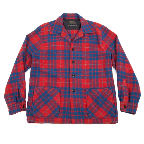 ビームスプラスBEAMS PLUS ウールナイロンチェックシャツジャケット 赤青L