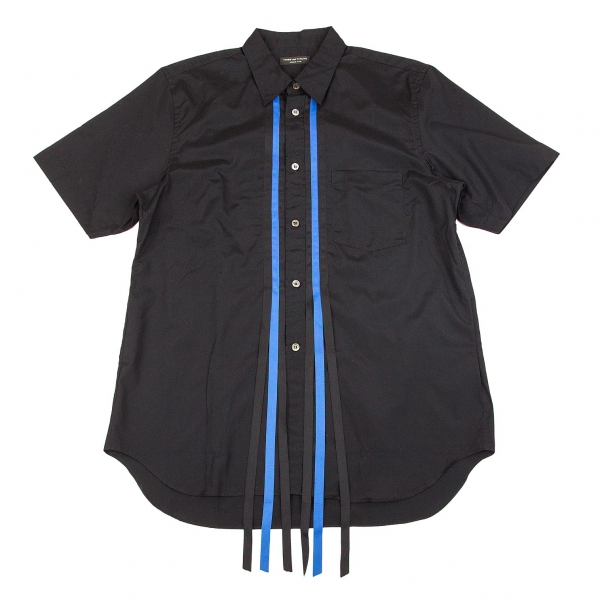 コムデギャルソン オムプリュスCOMME des GARCONS HOMME PLUS フロントラインテープ装飾半袖シャツ 黒青M位