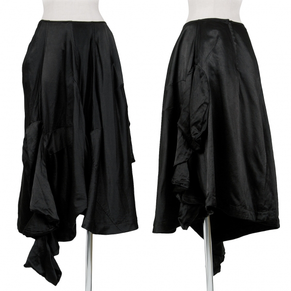 コムデギャルソンCOMME des GARCONS 製品染めシルクウールサテン袖付きスカート 黒S