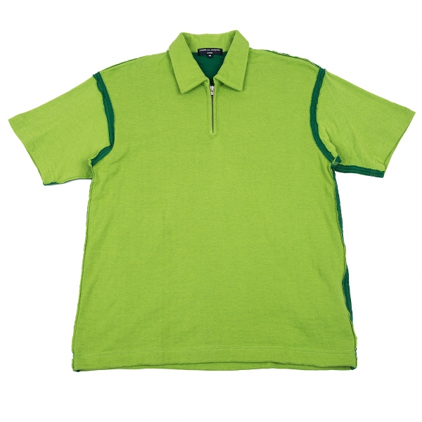 コムデギャルソンオムCOMME des GARCONS HOMME 鹿の子ジップ半袖ポロシャツ 緑M
