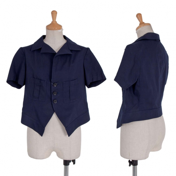 ワイズY's コットンショート丈ポケット半袖ジャケット 紺2