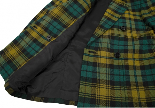 Yves Saint Laurent Plaids Wool Double Jacket Green,Yellow S | PLAYFUL